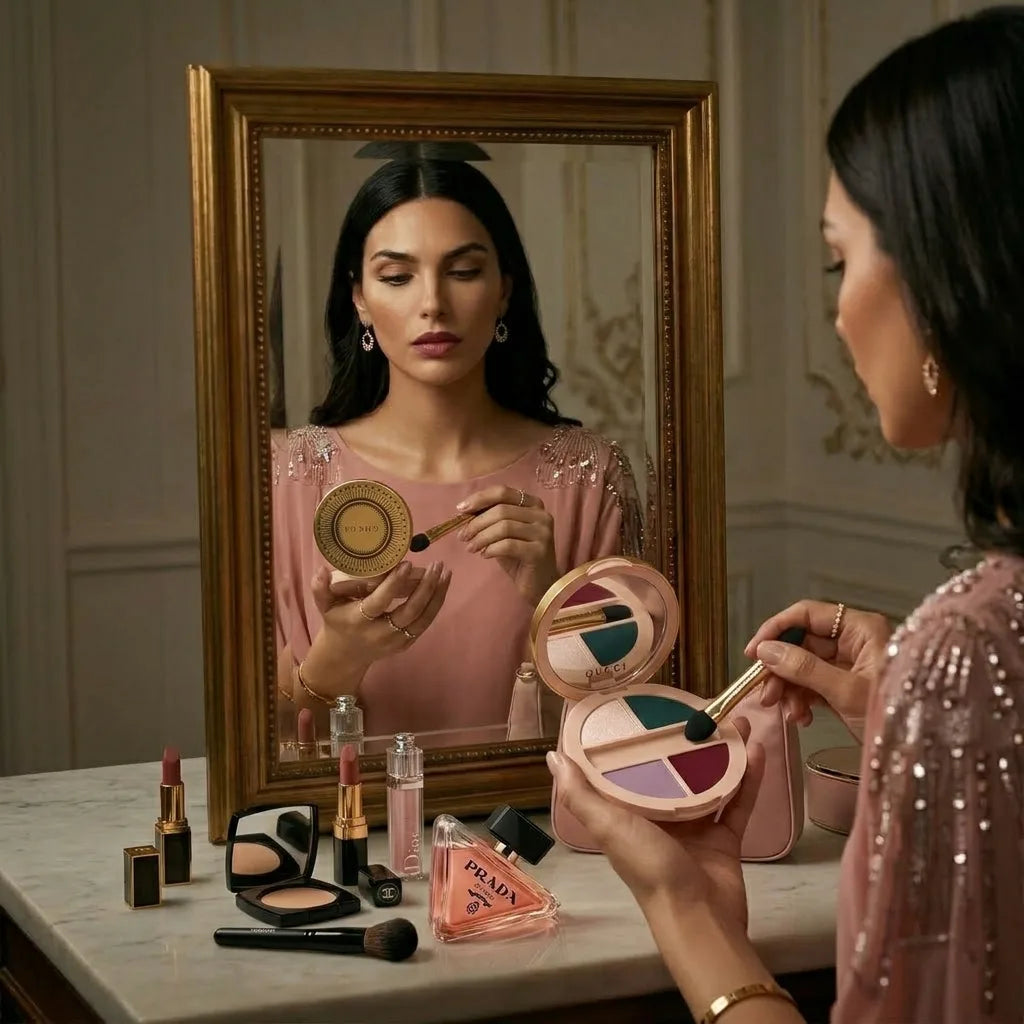 Wearing Gucci Palette De Beauté Quatuor 03 Wild Bouquet multi-use luxury makeup palette for eyes, cheeks, and lips by Aura Luxe