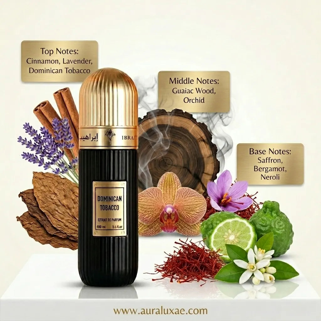 Ibraheem Al Qurashi Dominican Tobacco Extrait de Parfum 100ml UAE spicy tobacco unisex perfumes fragrance notes