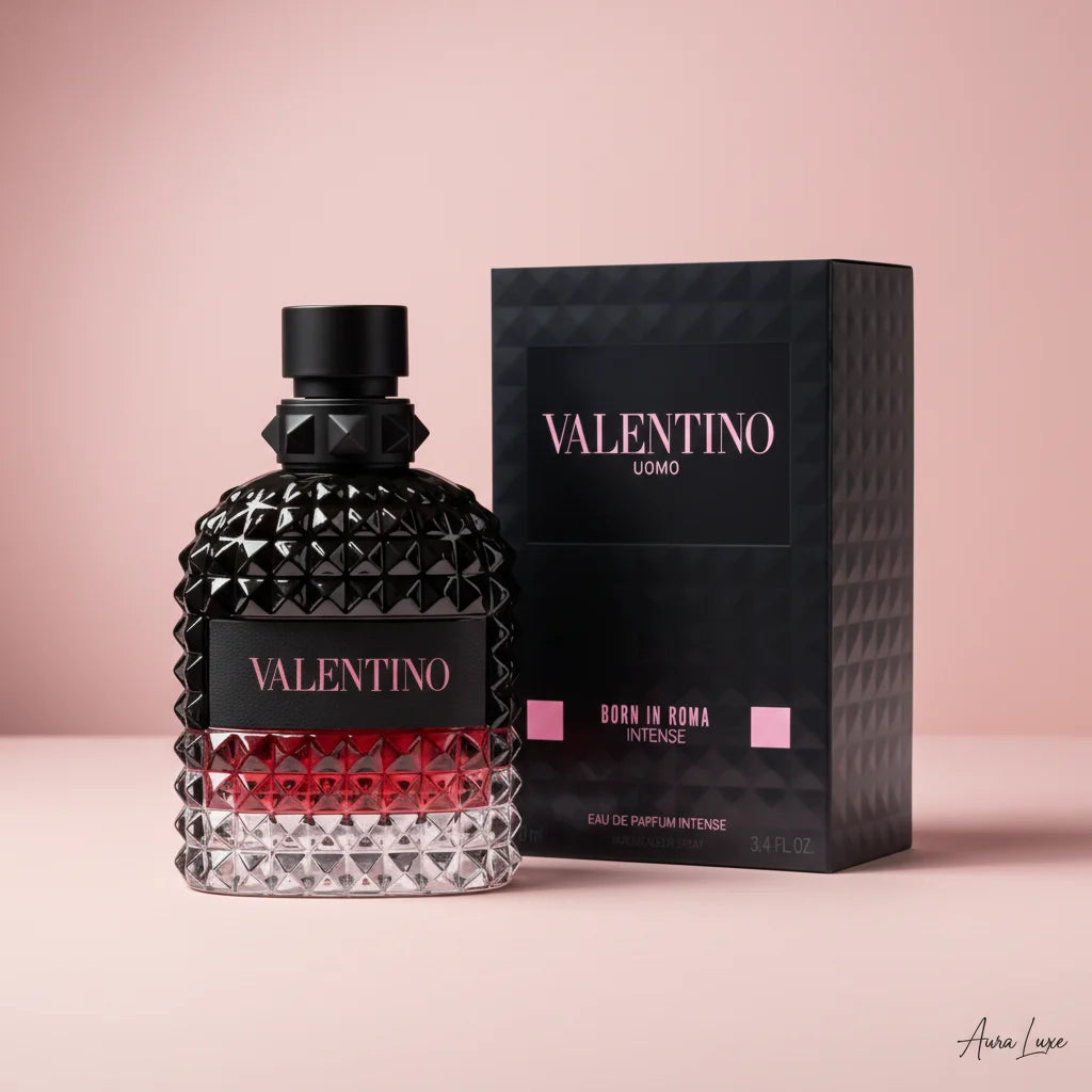 Valentino Uomo Born In Roma Intense Bottle - Black to Pink Rockstud Design - Men's EDP UAE