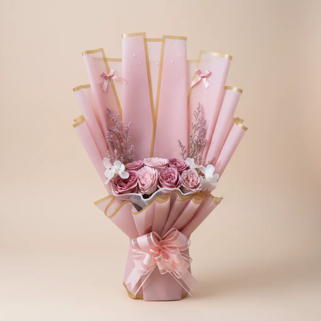 Empty pink luxury beauty bouquet wrap for build your own gift arrangement