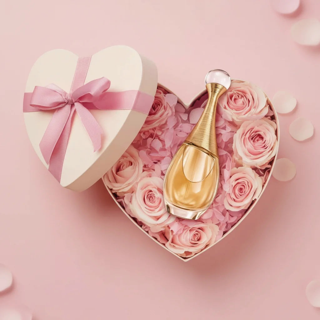 Dior J'adore Eau de Parfum in exclusive Mother's Day heart-shaped gift box with pink roses - 70% OFF luxury perfume gift for Mom at Aura Luxe UAE