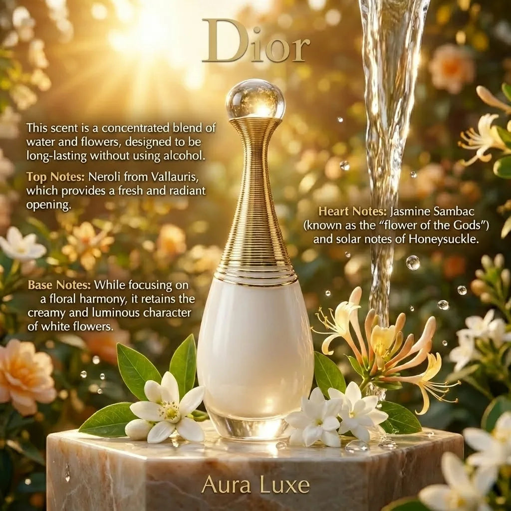 Dior J'adore Parfum d'Eau 100ml alcohol-free floral perfume ingredients for women by Aura Luxe