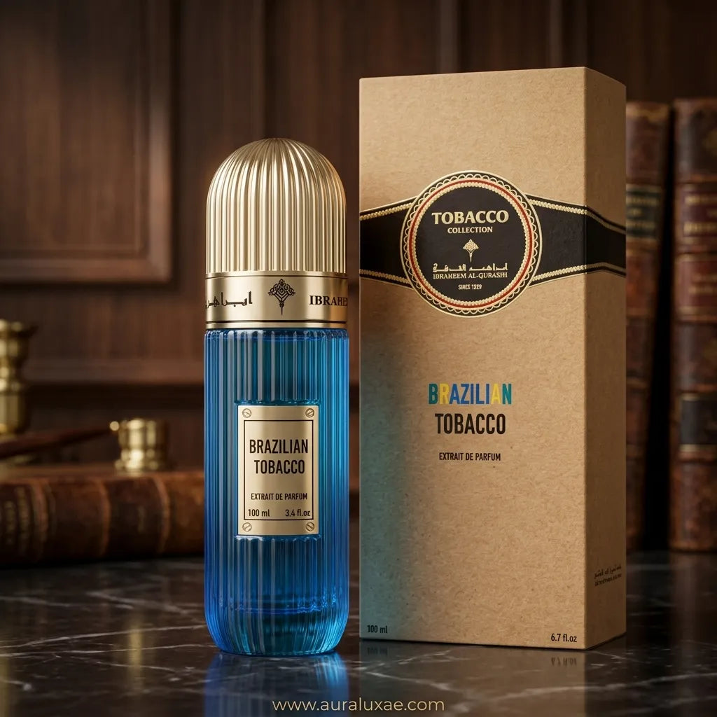 Ibraheem Al Qurashi Brazilian Tobacco EDP 100ml – Royal Blue Translucent Bottle Side View