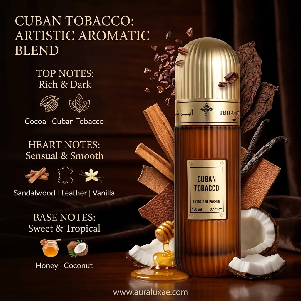 Ibraheem Al Qurashi Cuban Tobacco Extrait de Parfum 100ml UAE gourmand tobacco unisex perfumes fragrance notes